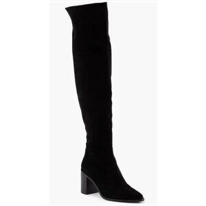 Over-The-Knee Black Fabric Boots With Block Heel Size 7.5 NEW
